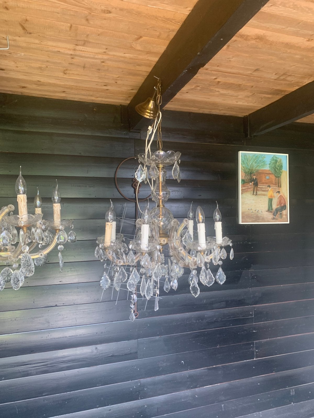 2 glazen kristallen oude kroonluchters. Retro Belgie., Huis en Inrichting, Ophalen, Gebruikt