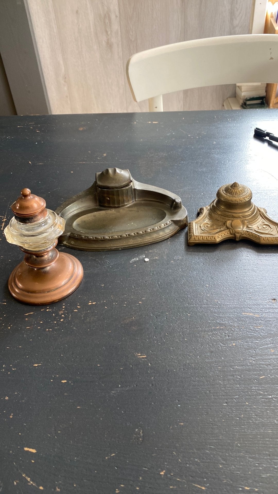 3 art deco, art nouveau messing koperen inktpotjes, Ophalen of Verzenden