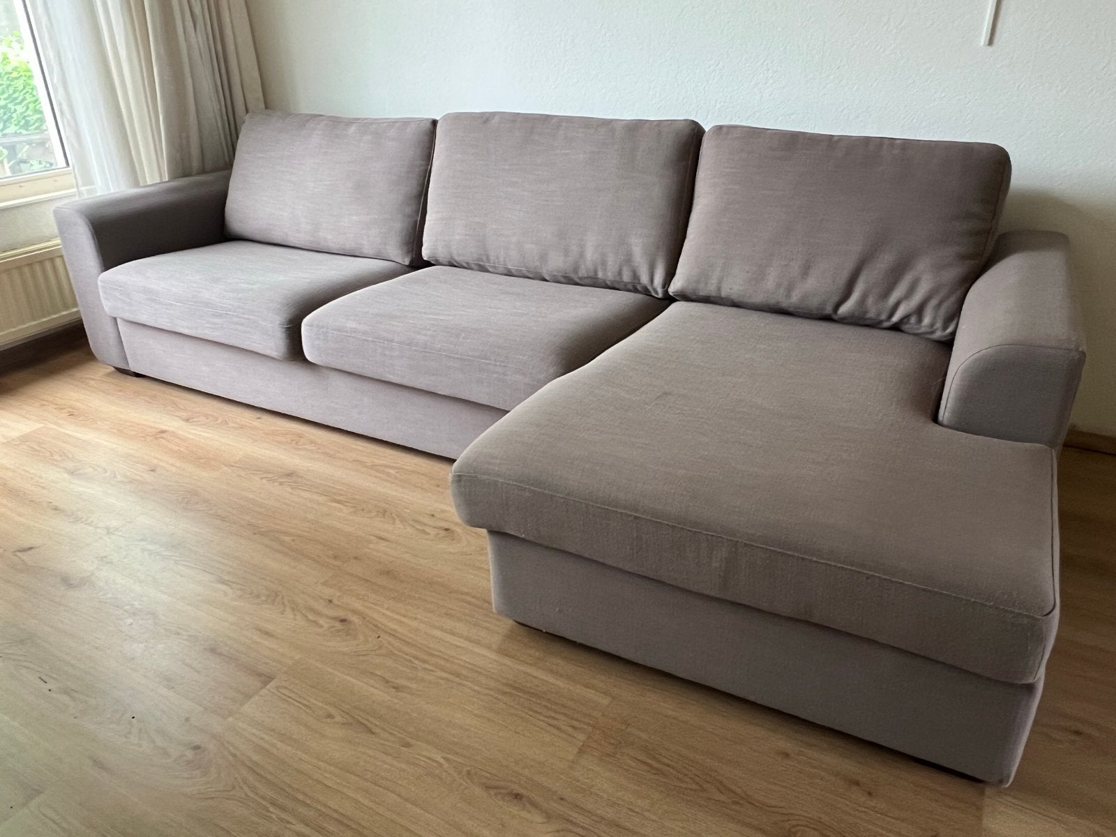 Comfortabele hoekbank met chaise longue, Ophalen, Gebruikt, 125 tot 150 cm, Hoekbank