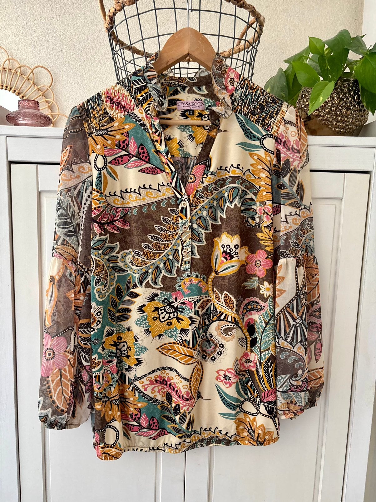 Tessa Koops blouse maat S, Ophalen of Verzenden, Zo goed als nieuw, Maat 36 (S), Beige