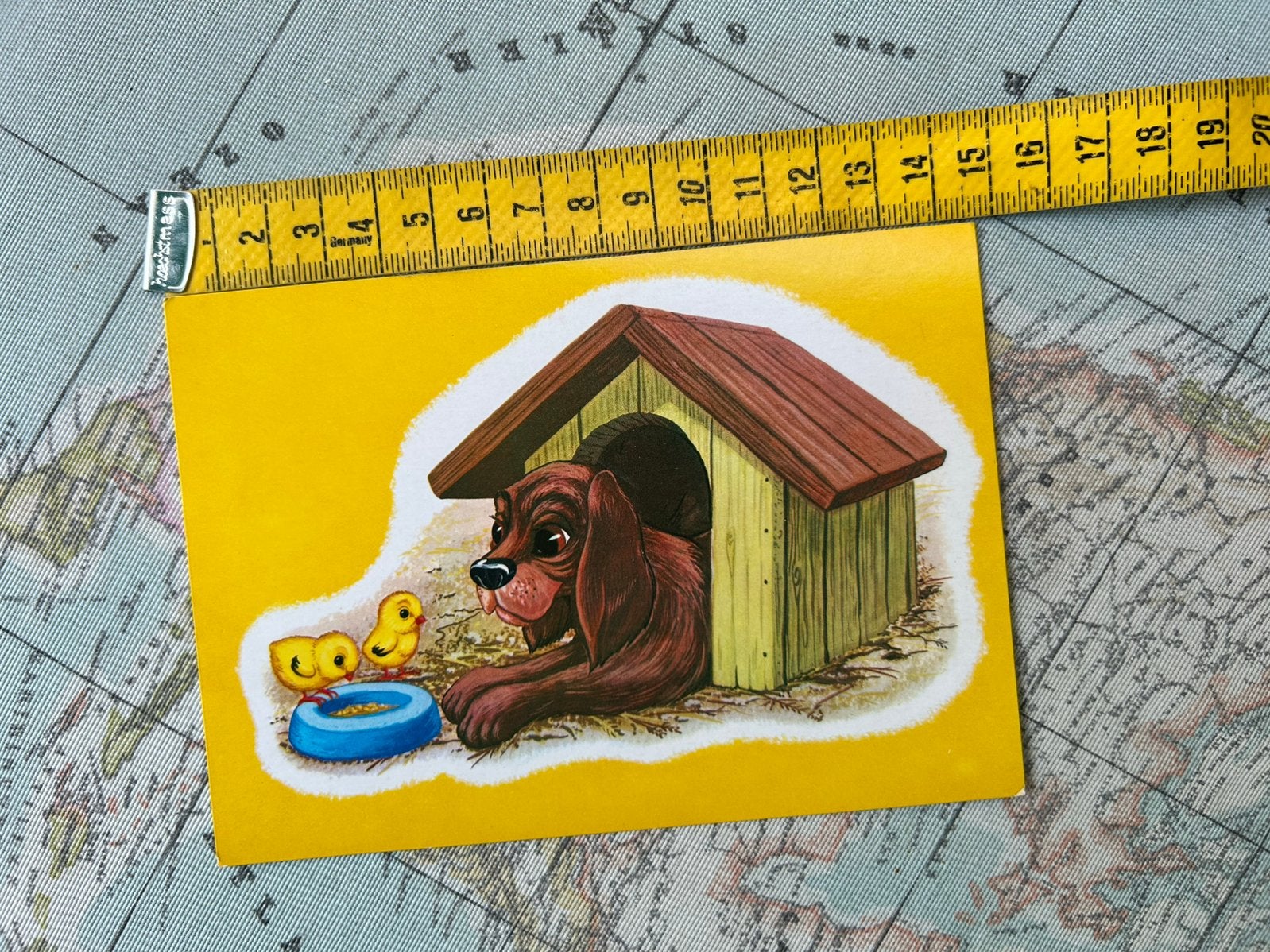 858. Vintage kinderkaart hond hok kuiken, Ophalen of Verzenden, 1980 tot heden
