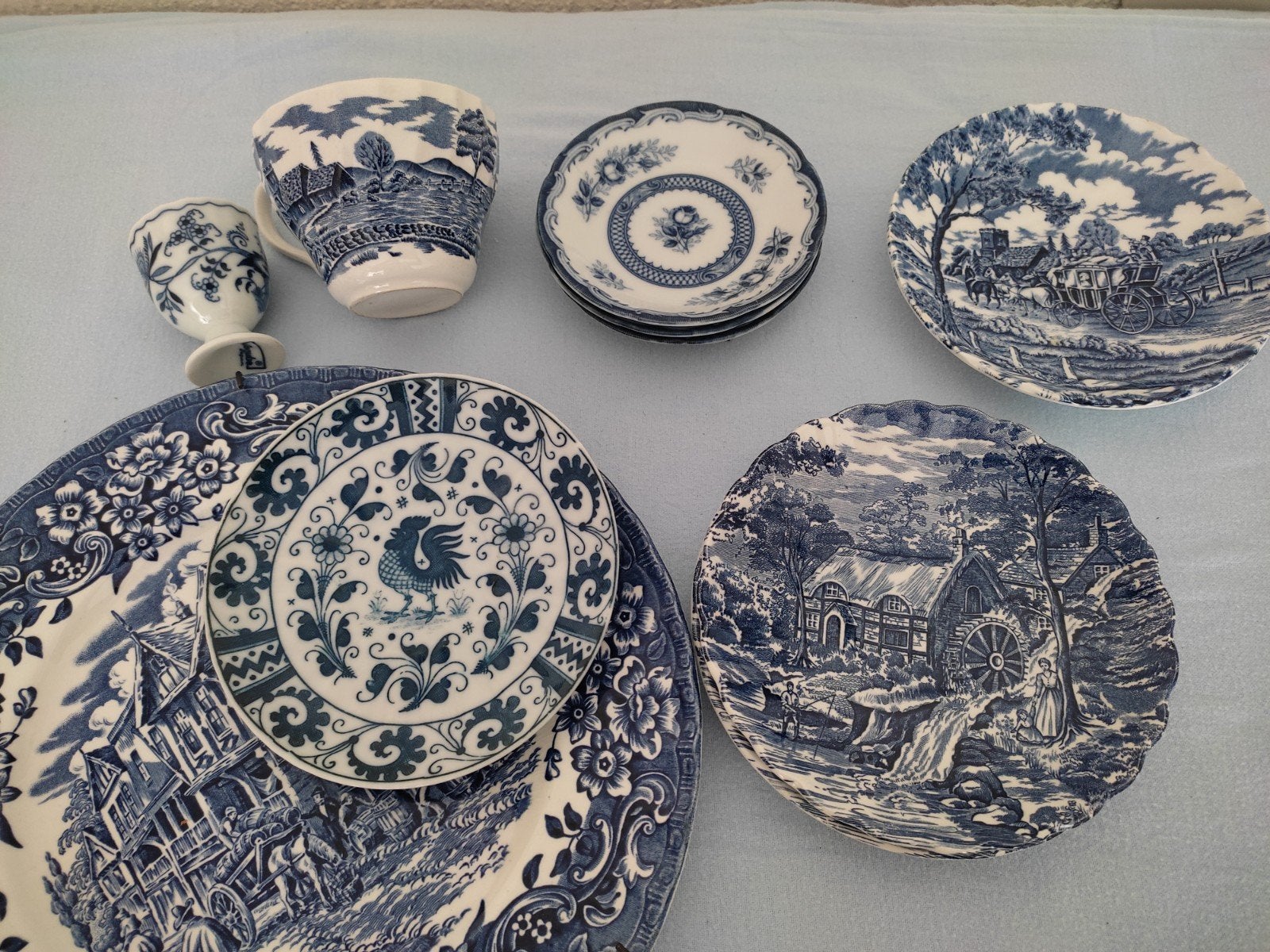 Vintage blauw-wit serviesgoed: Myott, Alfred Meakin, etc., Ophalen of Verzenden
