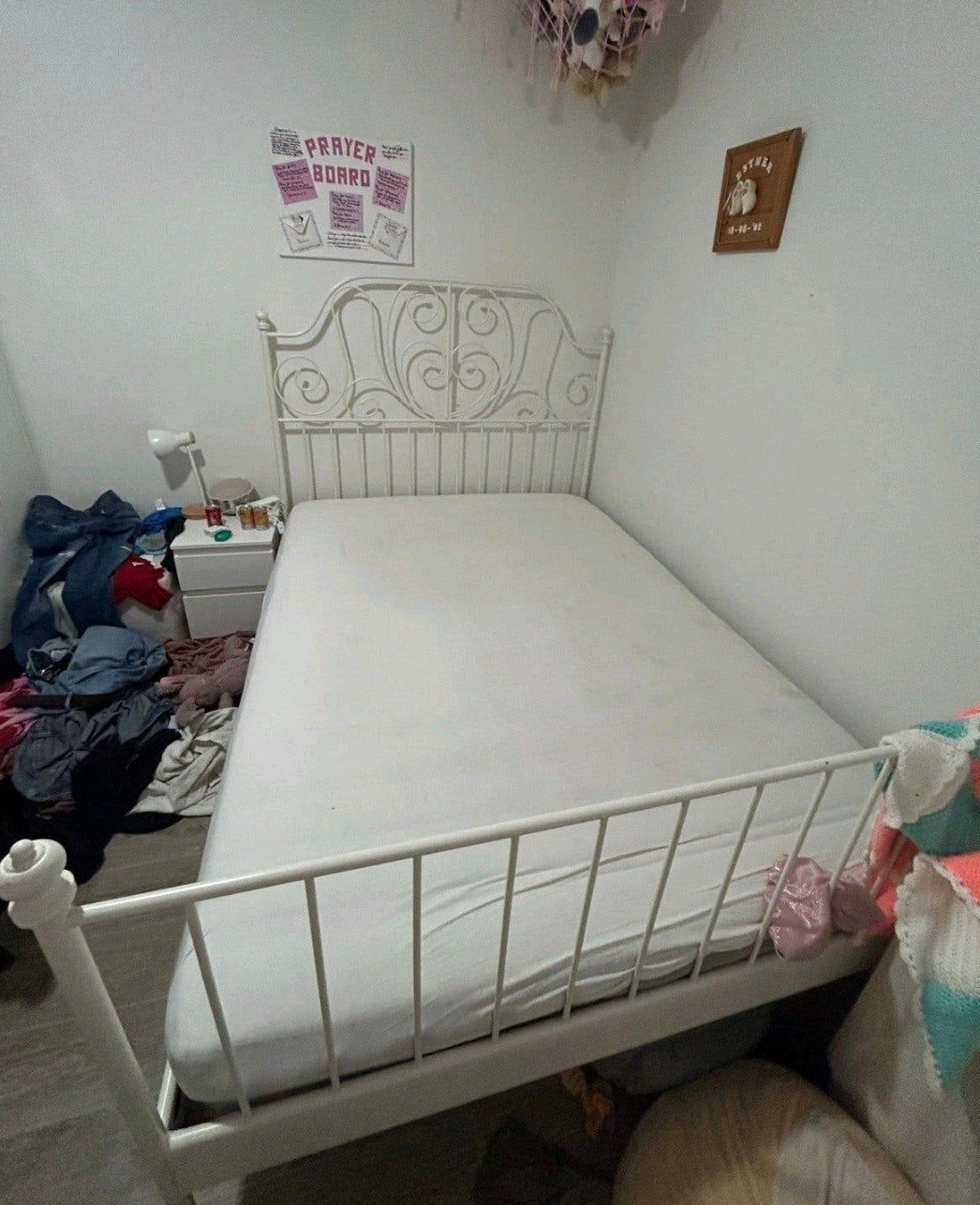 Wit metalen tweepersoonsbed - 140x200 cm, Huis en Inrichting, Ophalen, Gebruikt, Wit, Tweepersoons