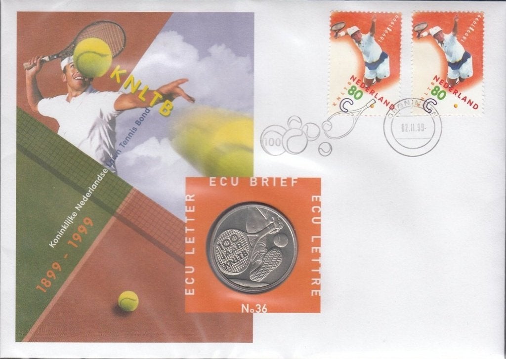 Nederland ECU brief No. 36 KNLTB (tennis) 100 Jaar+ penning, Postzegels en Munten, Ophalen of Verzenden, Overige materialen, Nederland