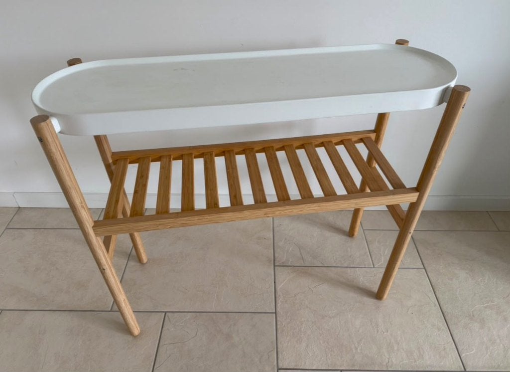 IKEA SATSUMAS plantentafel – bamboe/wit, Tuin en Terras, Ophalen, Gebruikt, Binnen, 60 cm of meer