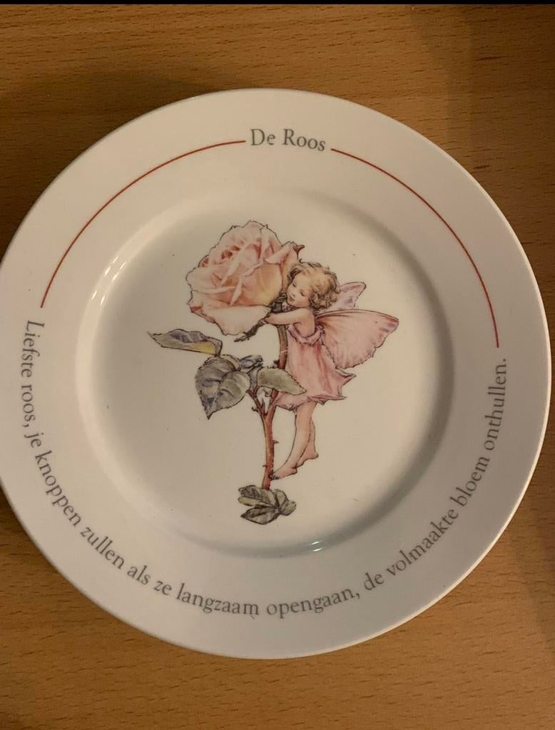 4 x Flower Fairies bordje 'De Roos', Ophalen of Verzenden