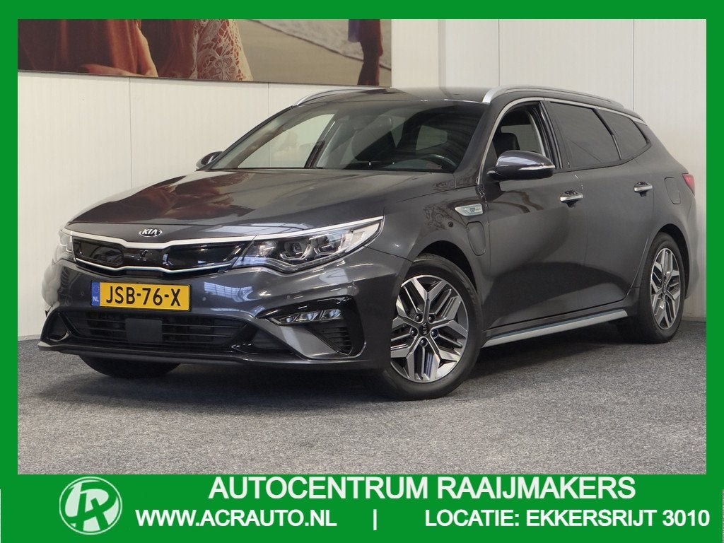 Kia Optima Sportswagon 2.0 GDI PHEV AUTOMAAT NAVIGATIE TREKH, Gebruikt, Zwart, 4 cilinders, Leder en Stof