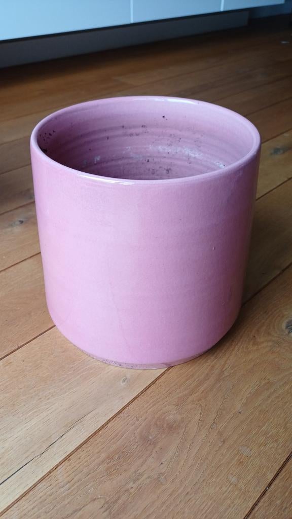 Roze aardewerk geglazuurde bloemen/plantenpot, Tuin en Terras, Bloempotten, Ophalen, Rond, Aardewerk, Minder dan 40 cm
