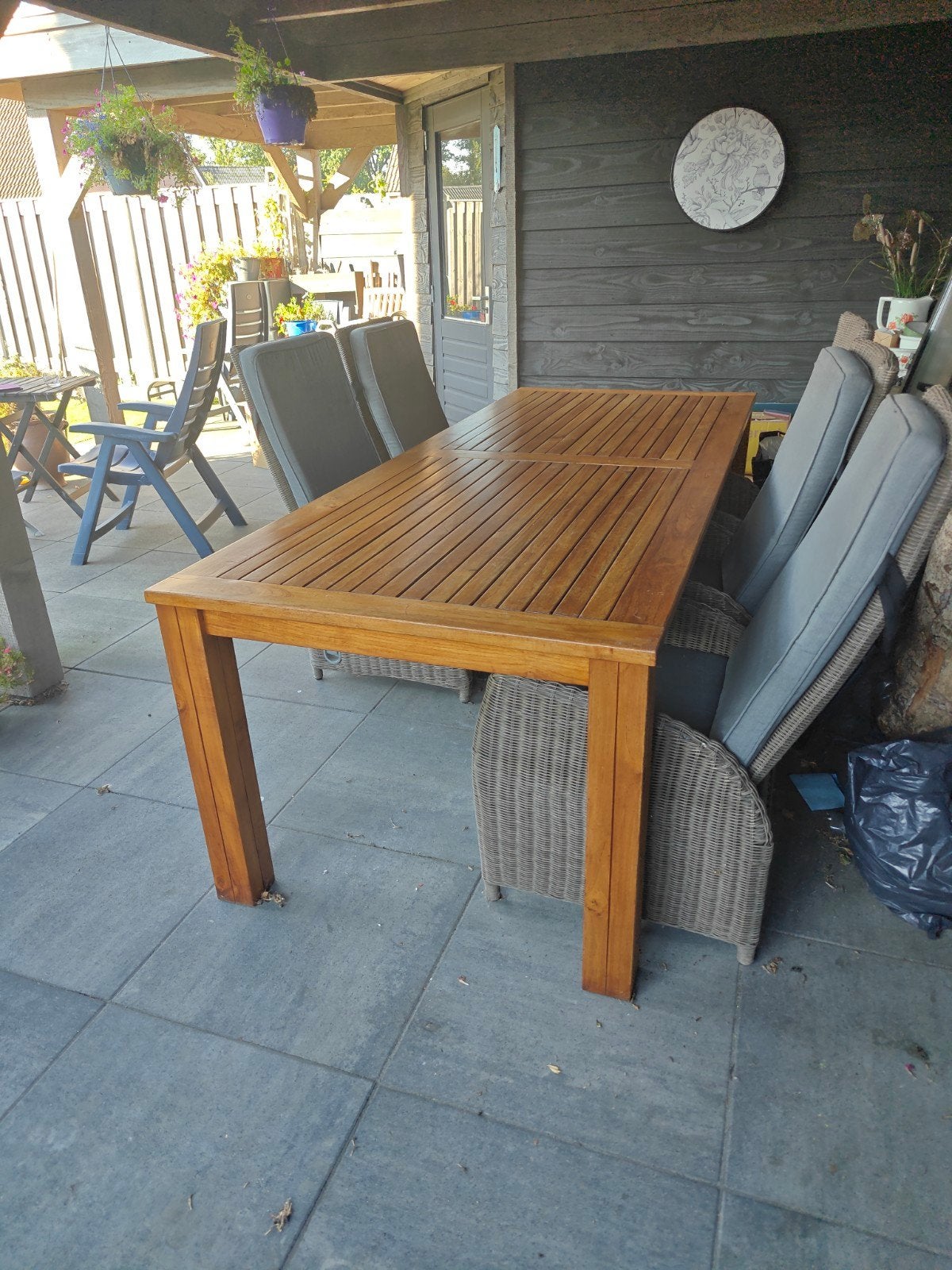 Teak houten tuinset met verstelbare stoelen, Ophalen, 5 zitplaatsen, Gebruikt, Teakhout