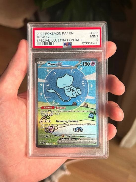 Bubble Mew ex 2024 Pokémon PAF EN #232 PSA 9 MINT, Ophalen of Verzenden, Zo goed als nieuw, Losse kaart