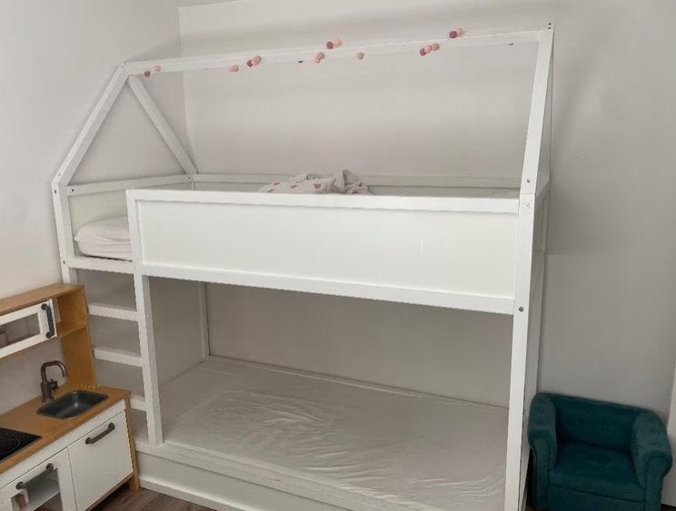 Stapelbed met huisjesframe wit, Ophalen, Gebruikt, 90 cm, Eenpersoons