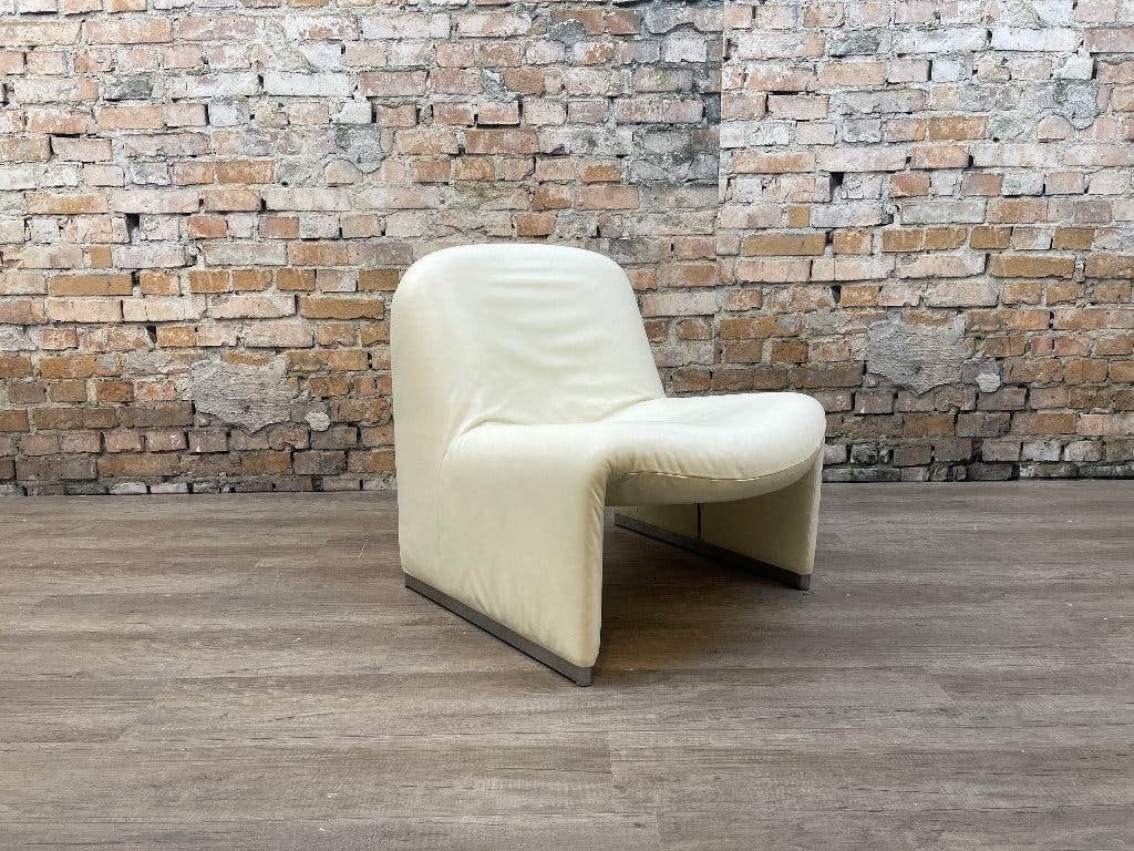 Artifort Alky Fauteuil – Wit Leer | Giancarlo Piretti, Ophalen, Minder dan 75 cm, Design, Leer