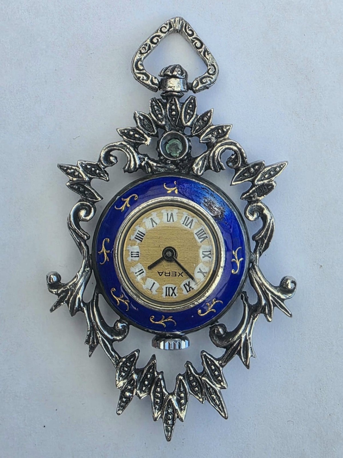 Prachtig Zilver & Emaille Xera Swiss Ketting Horloge, Verzenden, Zilver, Ketting