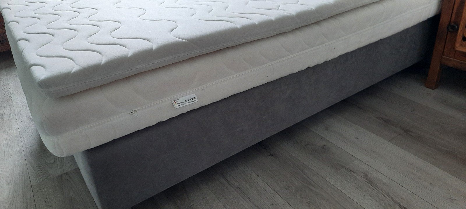 boxspring 120x200 kleur grijs/groen, Ophalen, Zo goed als nieuw, Twijfelaar, 120 cm