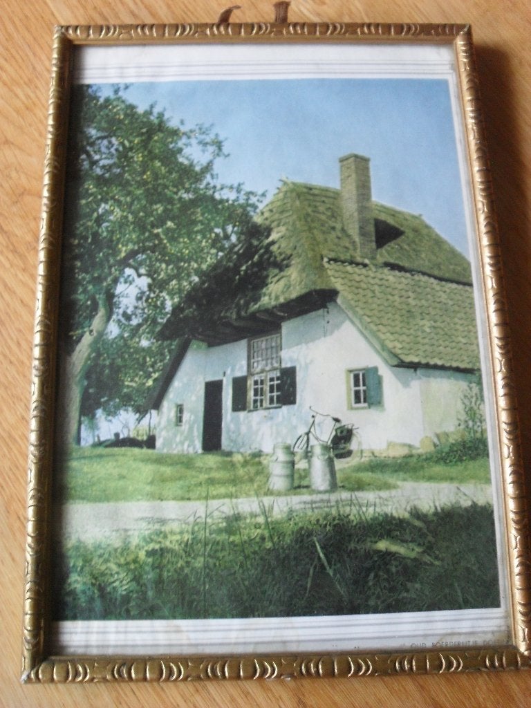 Retro / vintage schildertje /fotolijstje hout snijwerk, Minder dan 50 cm, Gebruikt, Ophalen of Verzenden, Schilderij