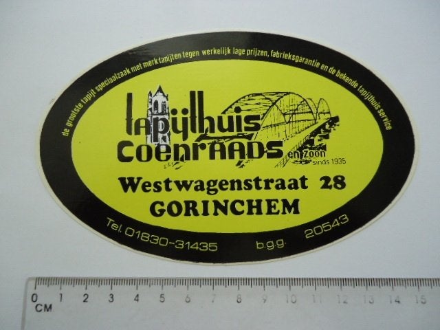 sticker oud GORINCHEM brug Coenraads tapijthuis vintage, Verzenden, Zo goed als nieuw, Bedrijf of Vereniging