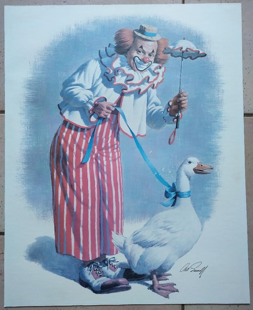 Poster Vintage Arthur Sarnoff Clown met gans, Ophalen of Verzenden, Zo goed als nieuw