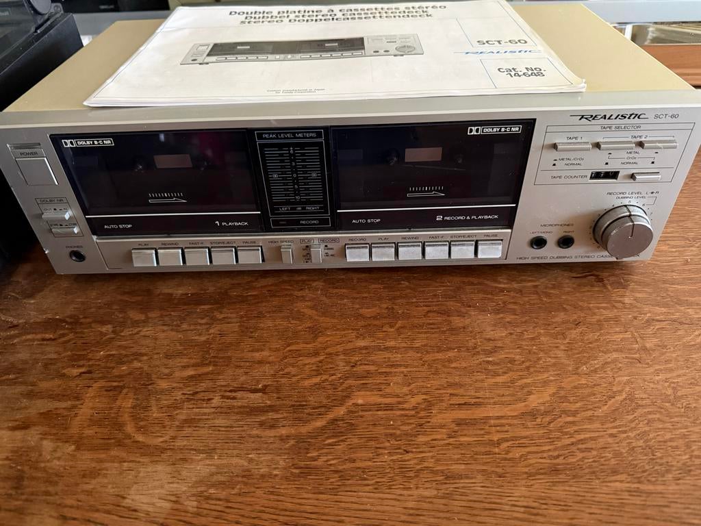 Realistic SCT-60 Dubbel Cassettedeck met High Speed Dubbing, Ophalen of Verzenden, Dubbel, Overige merken, High speed dubbing