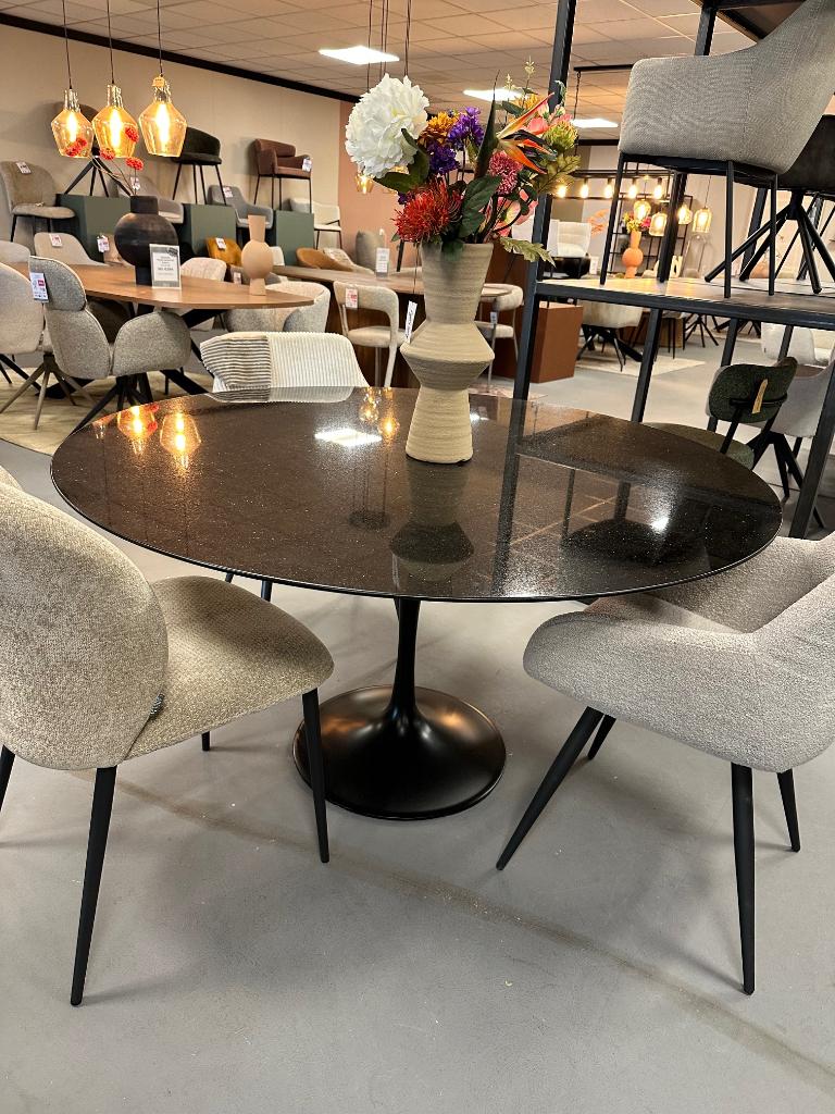 Tulptafel - ronde tafel zwart graniet - granieten tafel rond, Ophalen, Nieuw, Zwart, Vier