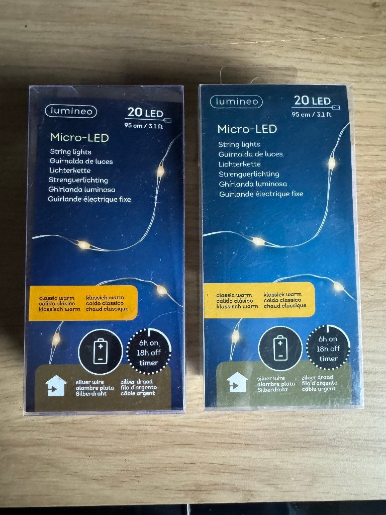 Micro Led kerstverlichting - 2 stuks - 20 led - 95 cm, Ophalen of Verzenden, Nieuw