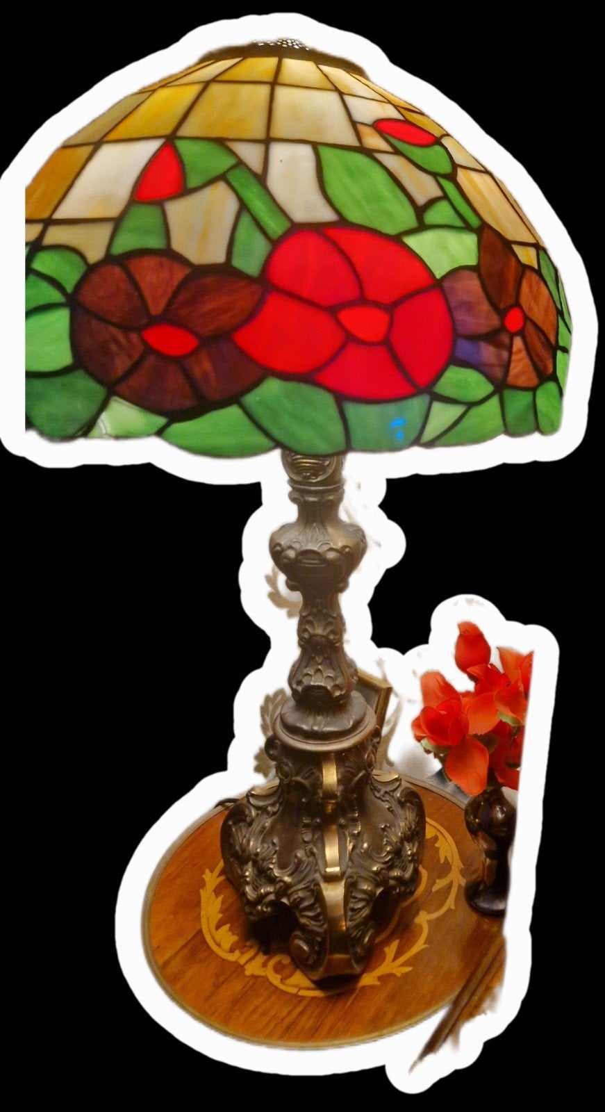 Antieke Tiffany Stijl Tafellamp met Bloemenmotief, Ophalen