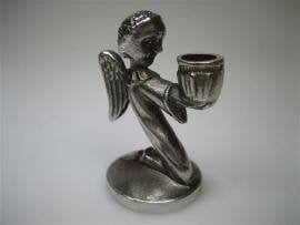 Zilvertin Kaarsen Houder ca.1952, Antiek en Kunst, Verzenden, Zilver