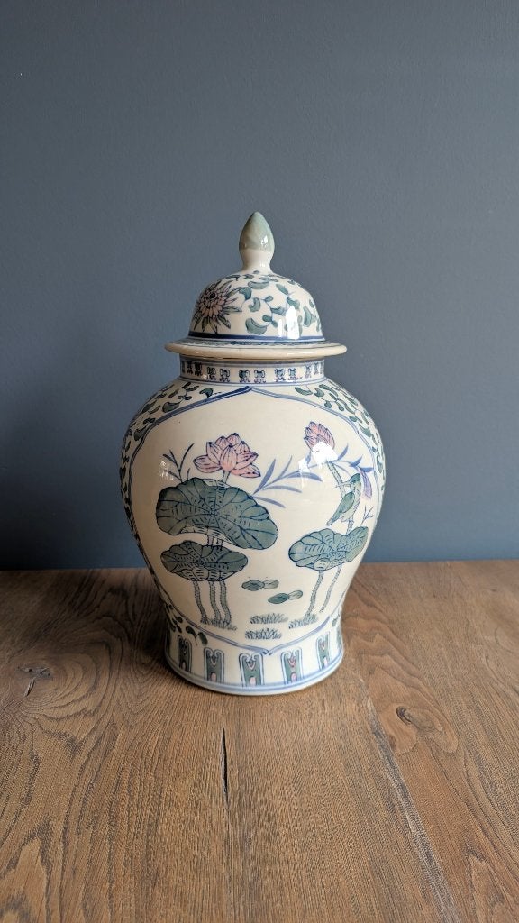 Handgeschilderde Chinese vaas met deksel Gemberpot, 35cm, Ophalen