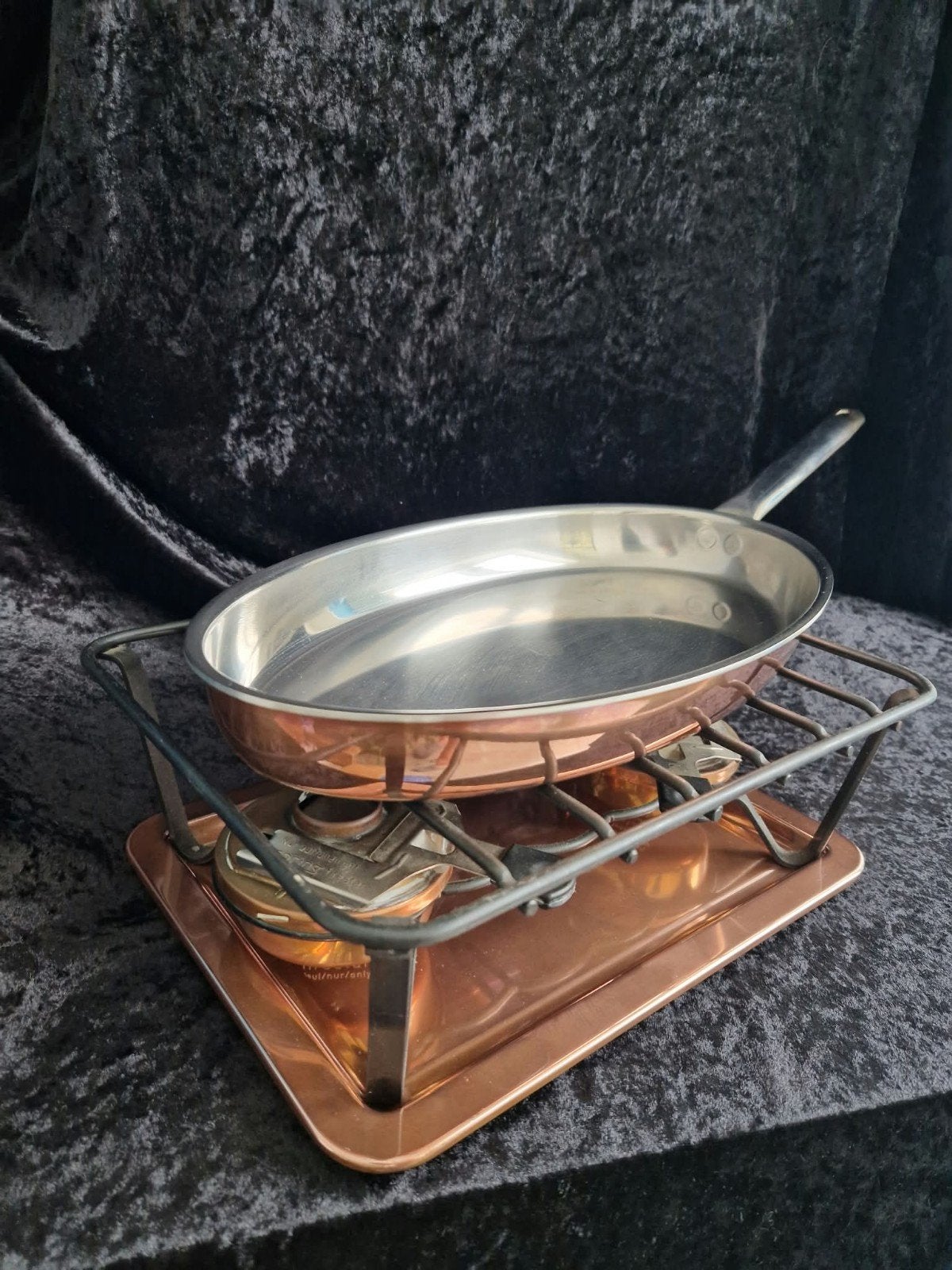 Vintage Spring flambeer rechaud met vispan, Ophalen