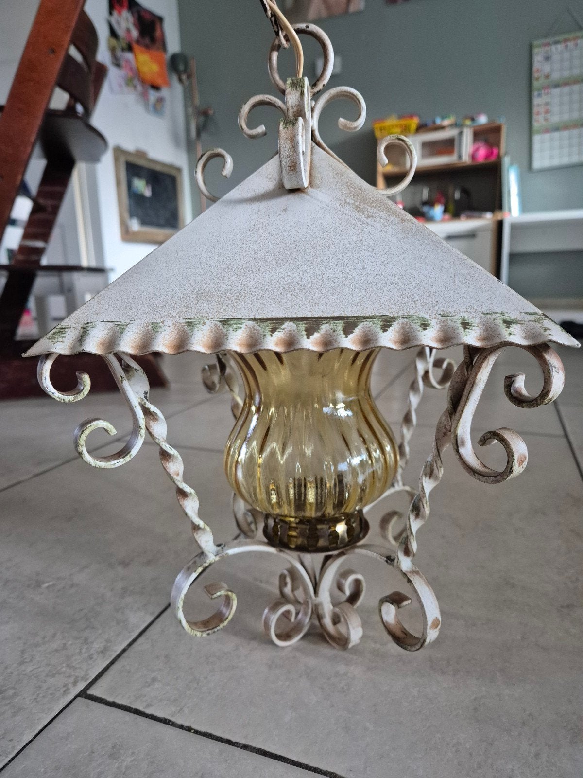 Brocante plafondlamp met glas - landelijke uitstraling, Ophalen