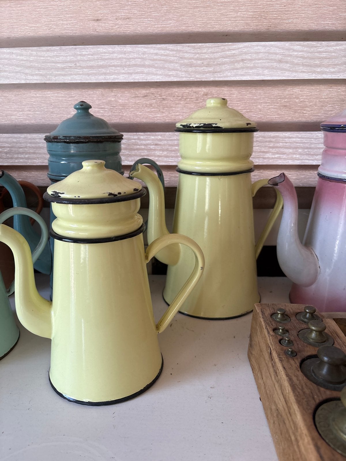 Vintage Gele Emaille Koffiepotten - Set van 2, Antiek en Kunst, Ophalen