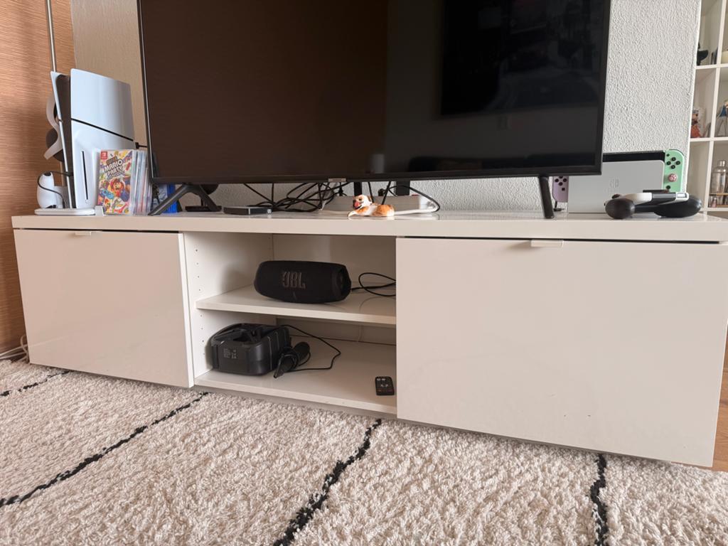 IKEA BYÅS TV-meubel hoogglans wit - TV cabinet white, Ophalen, Overige materialen, Gebruikt, 150 tot 200 cm