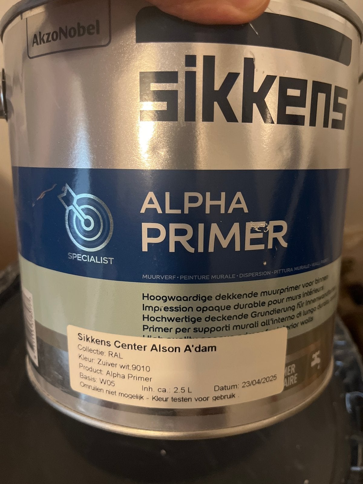 Sikkens Alpha Primer Muurverf - Zuiver wit 9010 - 2.5L, Ophalen, Wit, Nieuw, Verf