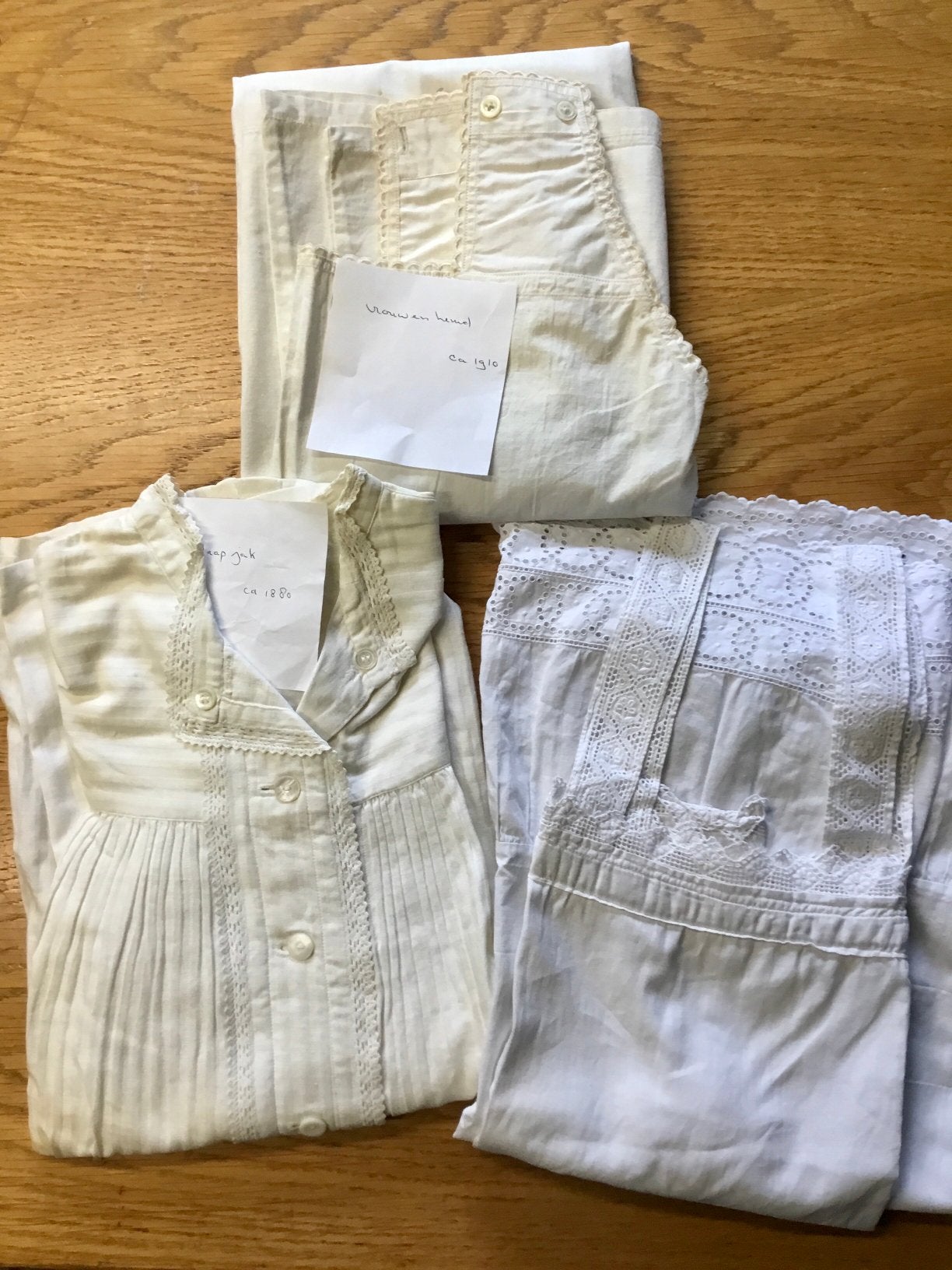 3 stuks antiek textiel ( witgoed ca 1880-1920), Ophalen of Verzenden