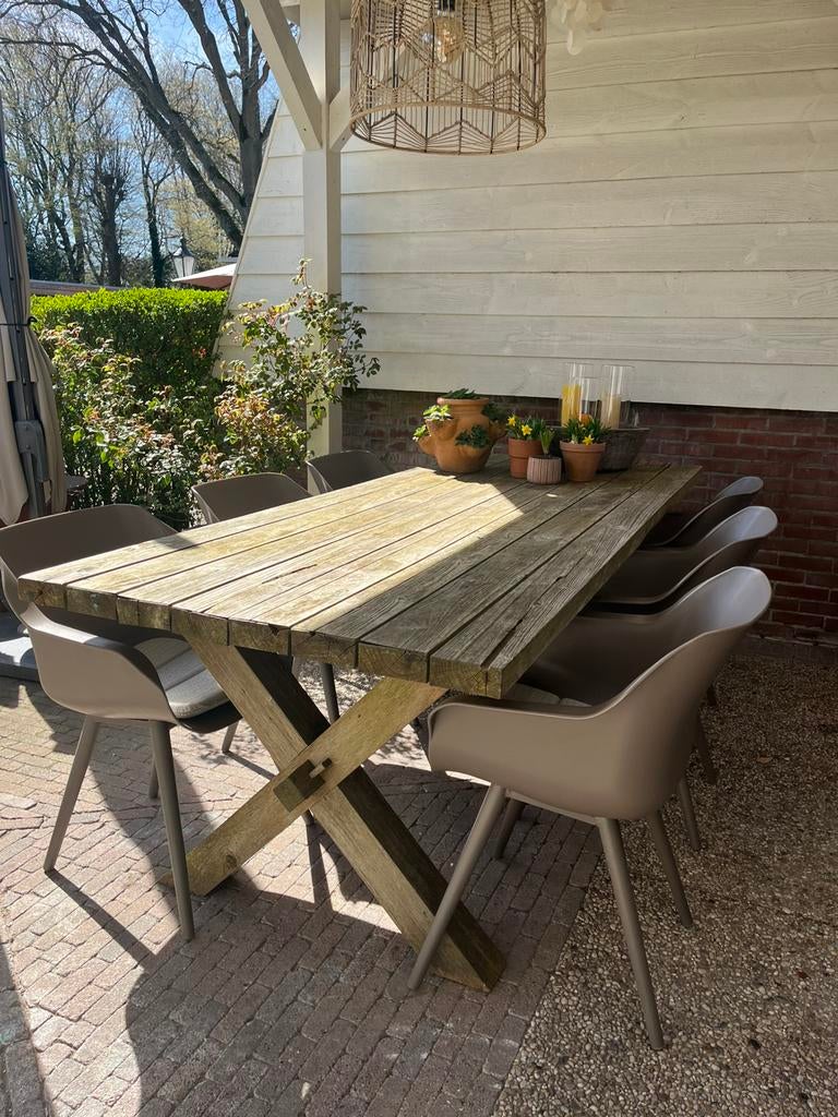 Houten Tuintafel 2.40x1.00 voor 6 personen, Tuin en Terras, Tuinsets en Loungesets, Ophalen, Zo goed als nieuw, Hout