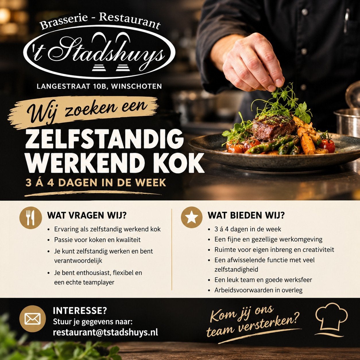 zelfstandig werkend kok, 33 - 40 uur, Vanaf 1 jaar, Vast contract
