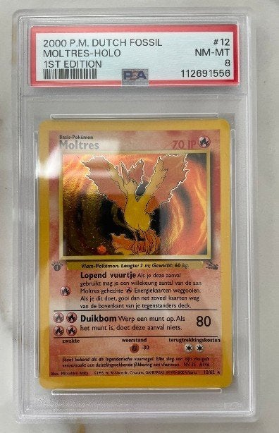 Moltres Holo Dutch 1st edition #12 PSA 8, Verzenden, Zo goed als nieuw, Losse kaart