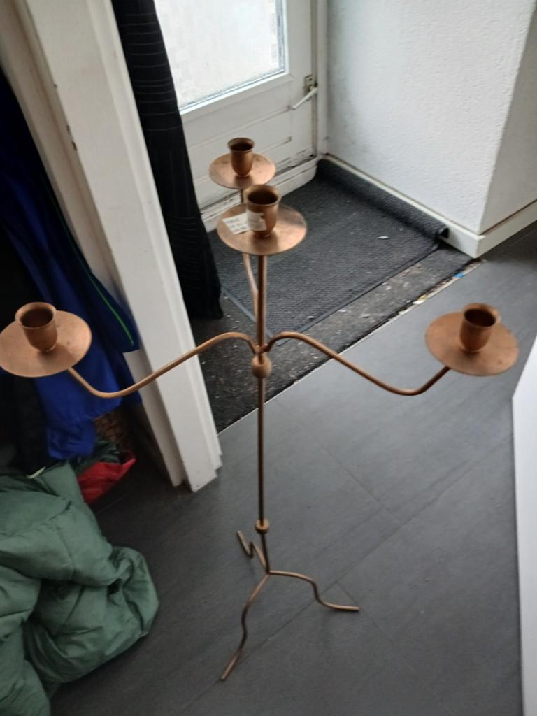 Koperen kandelaar voor 3 kaarsen, Antiek en Kunst, Antiek | Kandelaars, Ophalen of Verzenden, Koper of Brons
