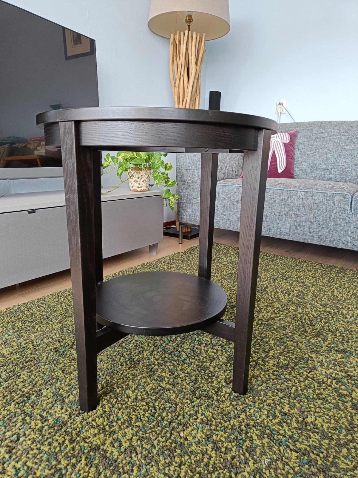 ~Ikea bijzettafel zwart/glas~, Ophalen, 50 tot 100 cm, Rond, 50 tot 75 cm