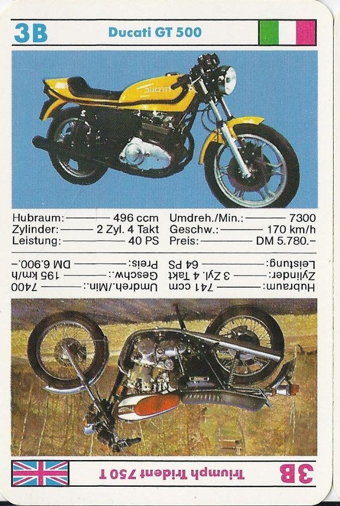 C431 motorkaartje 3b ducati gt 500 - triumph trident 750, Verzenden, Zo goed als nieuw, Auto's