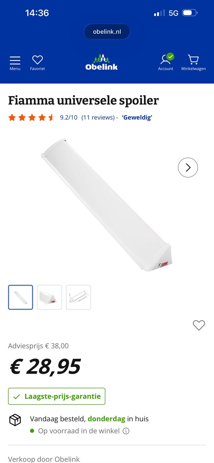 Fiamma universele spoiler dakspoiler camper, Ophalen of Verzenden, Nieuw