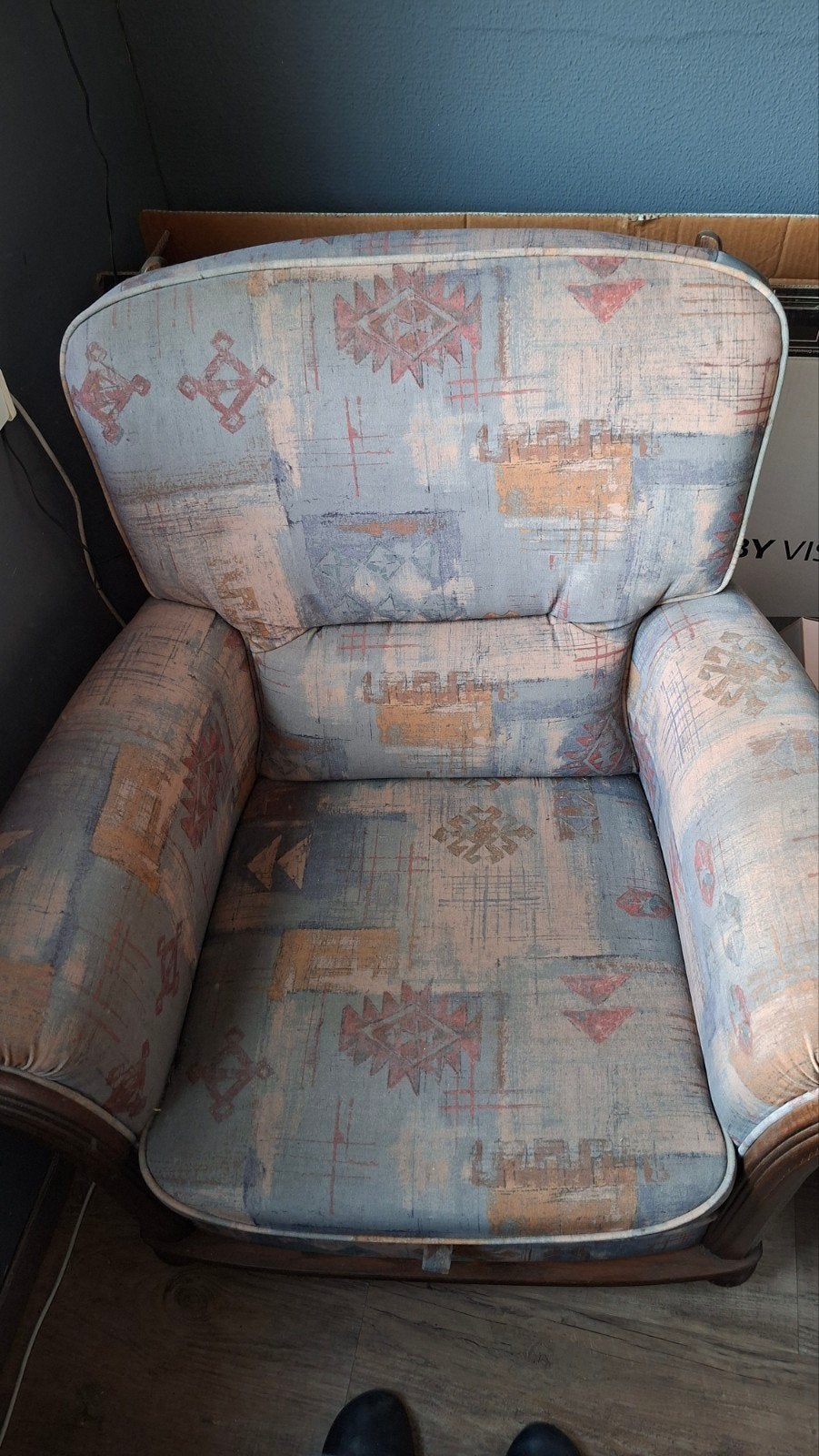 Vintage fauteuil en tweezitsbank met patroon, Ophalen, Gebruikt, Hout, Vintage, Retro