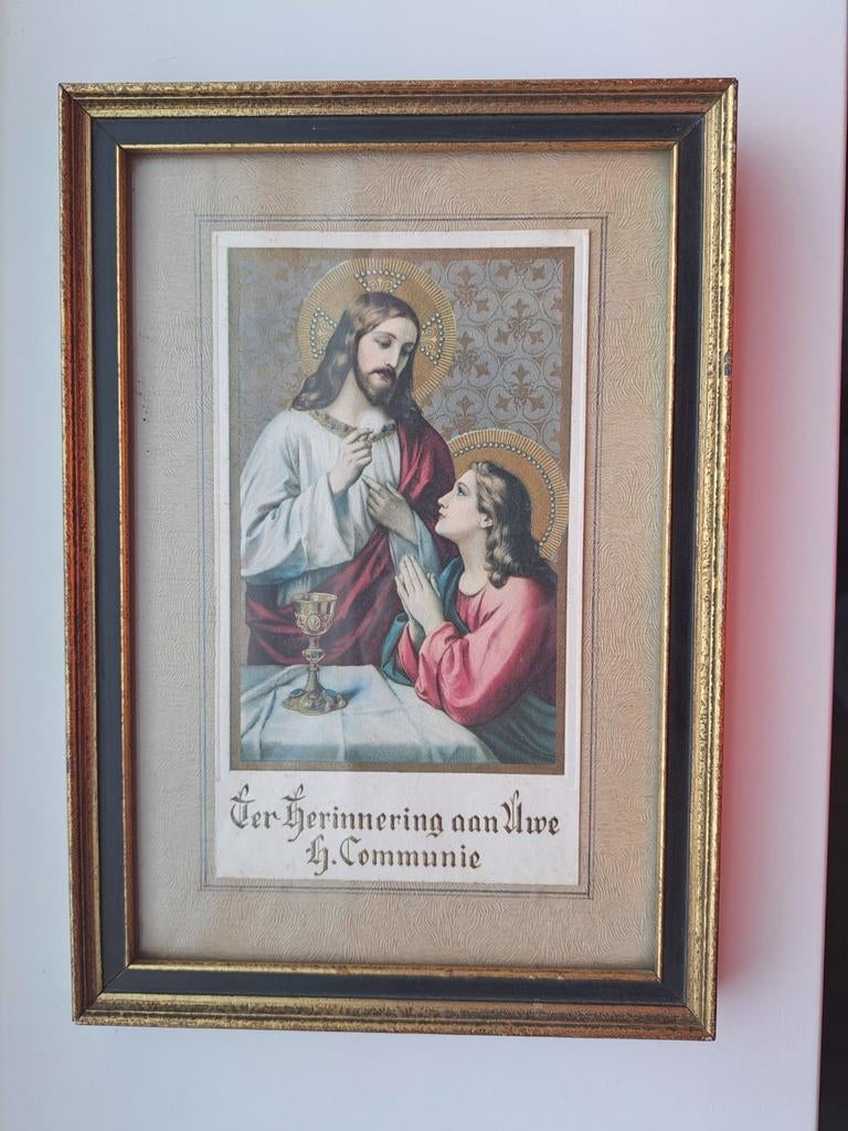 Vintage prent Heilige Communie jaren 30, Antiek en Kunst, Antiek | Religie, Ophalen of Verzenden