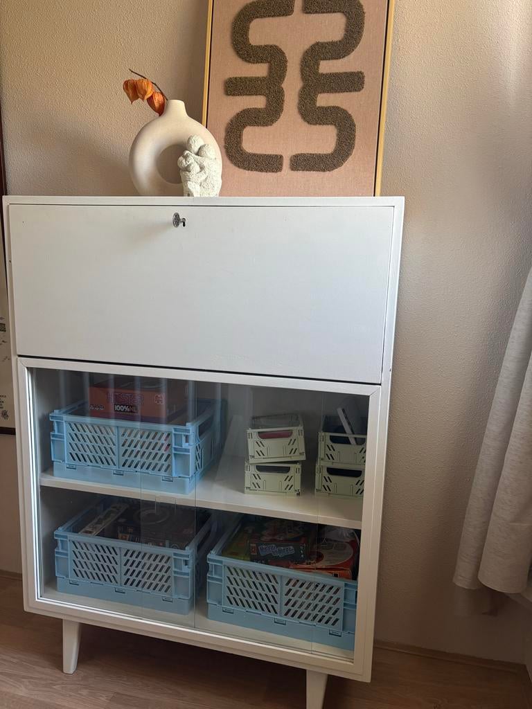 Sfeervol vintage klepkastje met glazen schuifdeurtjes, Ophalen