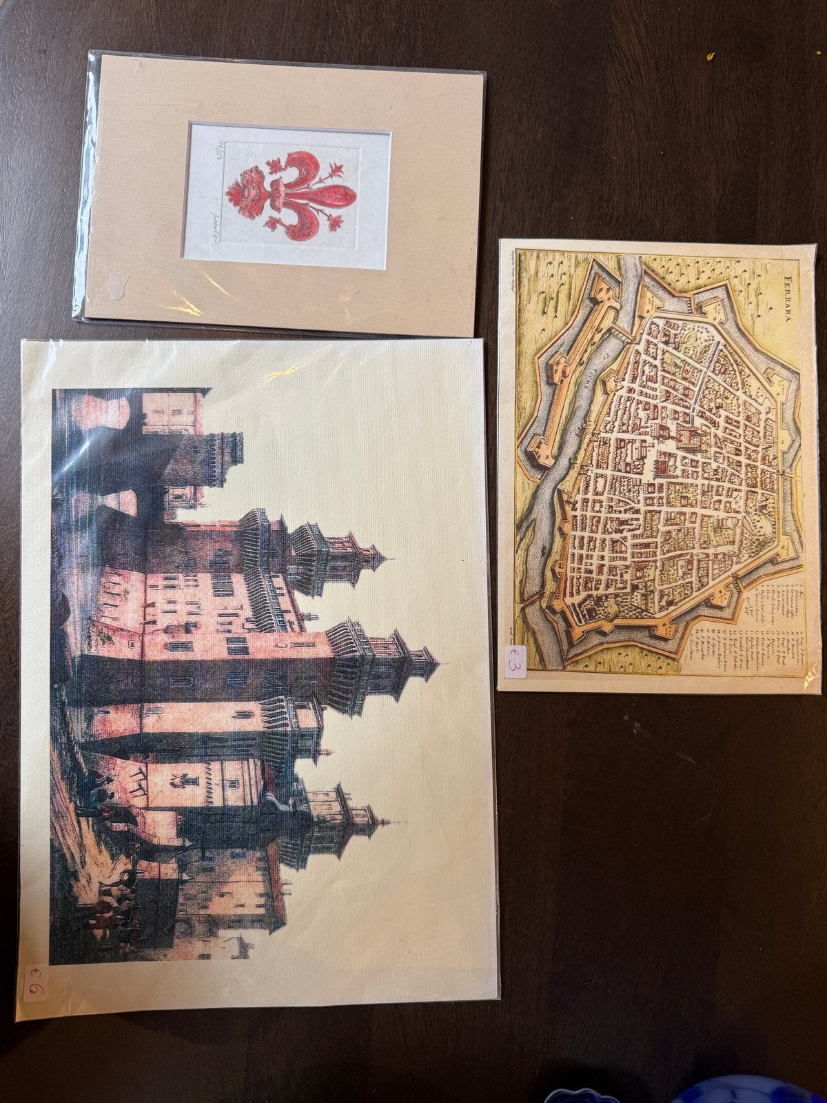 Prints en Etsen: Italiaanse Stadsgezichten en Fleur-de-lis, Antiek en Kunst, Ophalen, Stadsgezicht, Gesigneerd, 1950 - 1999