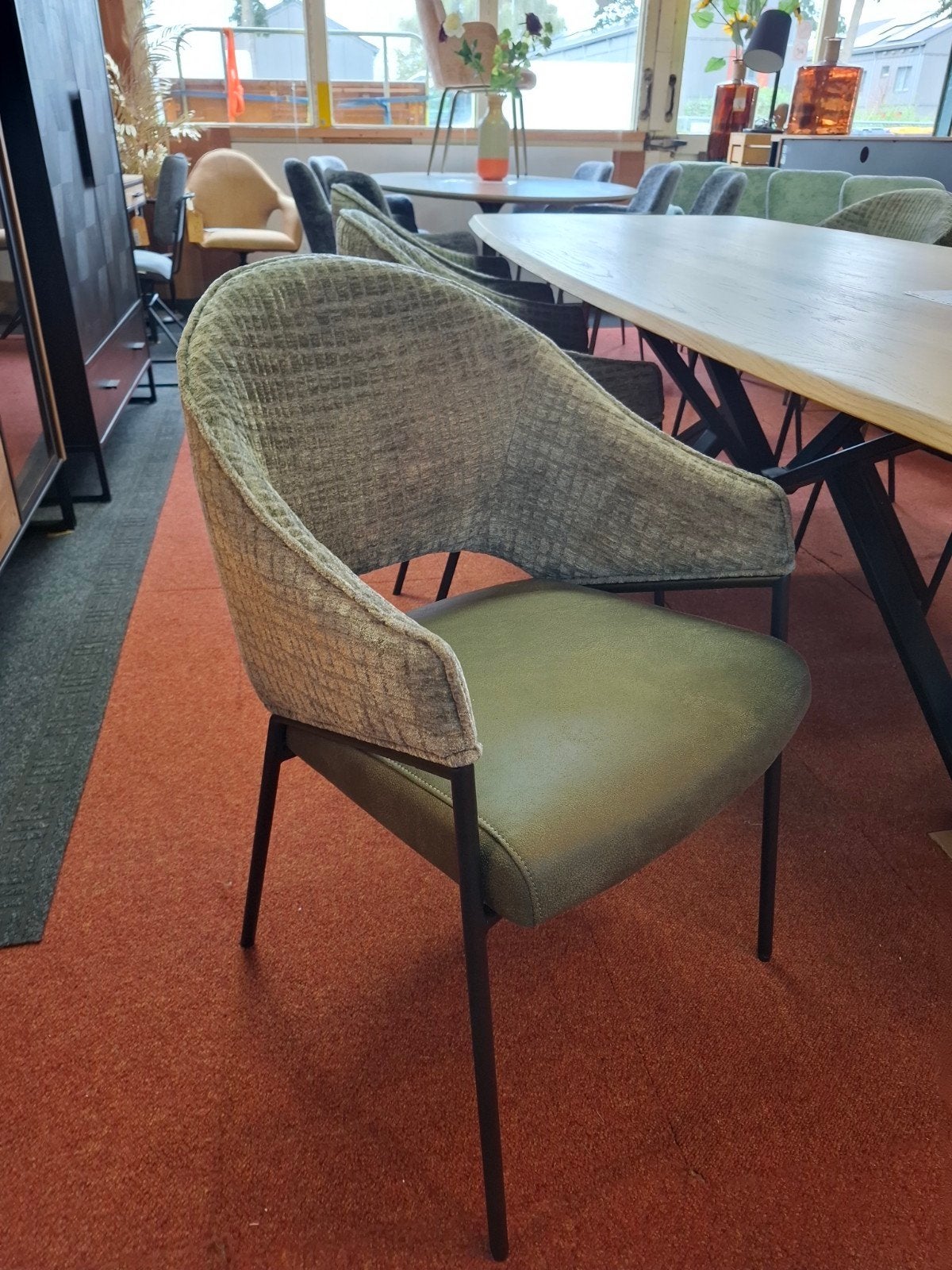 6 Nieuwe Armleuning stoelen, Olijf,  Model Nolan Xooon, Huis en Inrichting, Ophalen, Overige kleuren, Leer, Nieuw