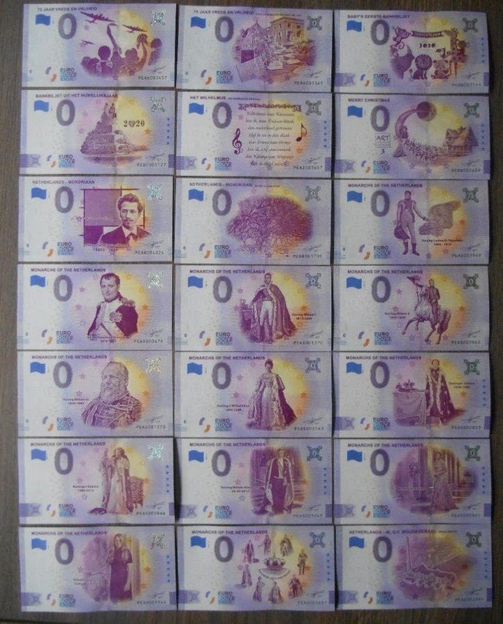 21 Verschillende Ned €0 bankbiljetten 2020 ook los te koop, Verzenden, Euro's