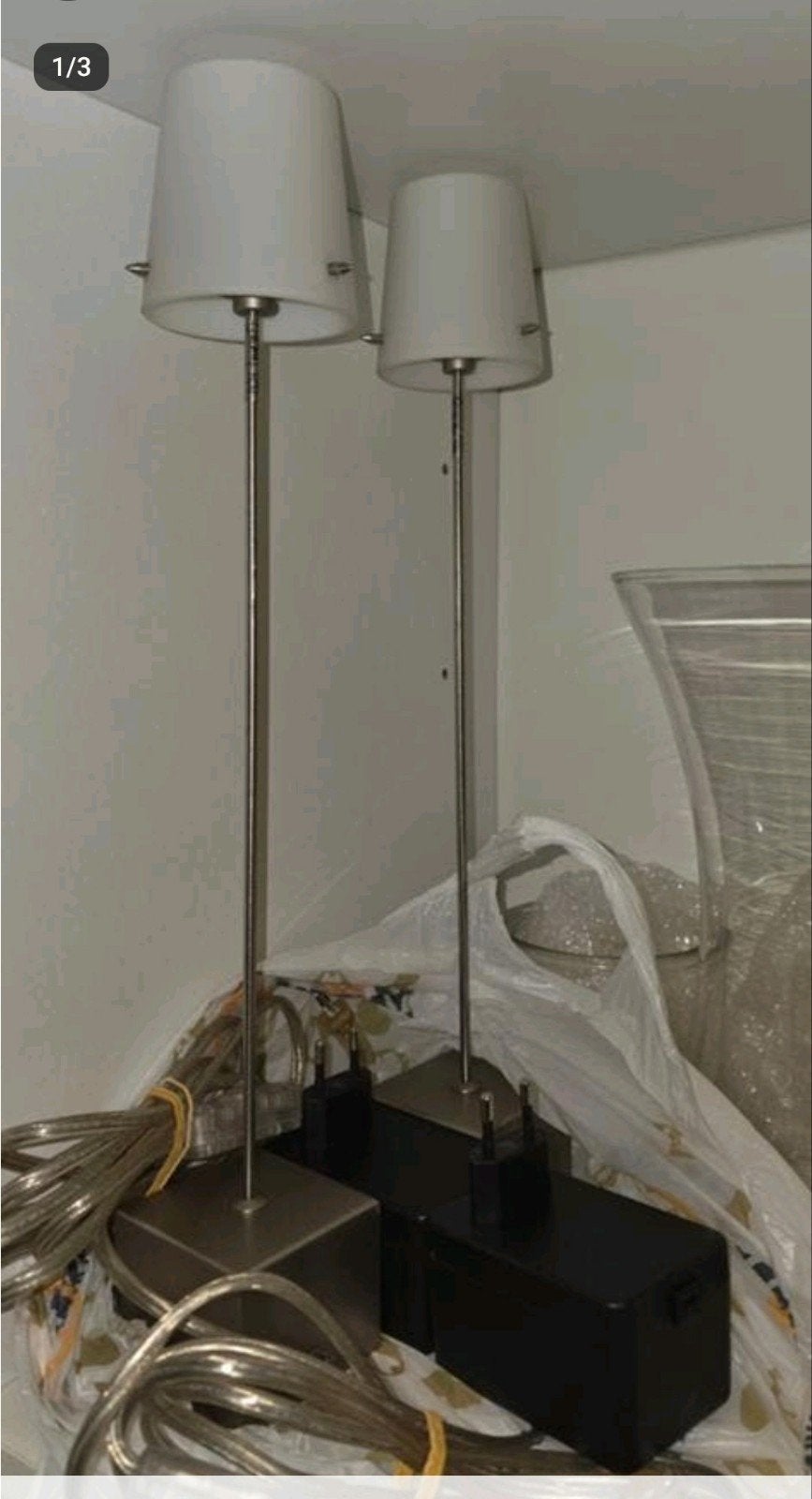 2 Design Tafellampen / Sfeerlampen, Huis en Inrichting, Lampen | Tafellampen, Ophalen, Wit, Zo goed als nieuw, Metaal