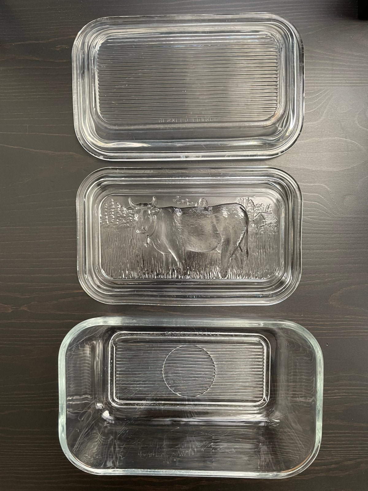 Botervloot Arcoroc France koe/streep design- incl 2 deksels, Ophalen of Verzenden, Overige merken, Glas, Overige typen
