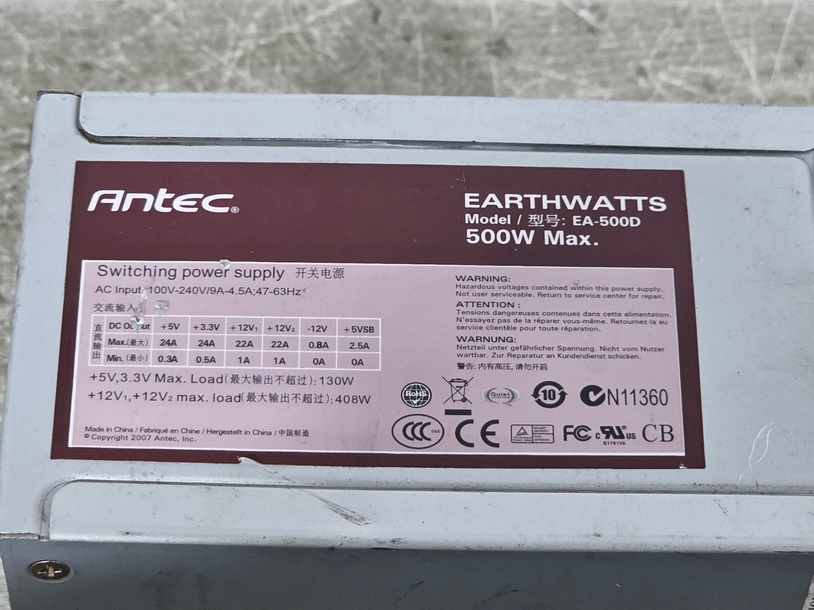 Antec 500w max voeding psu power supply ea-500d, Computers en Software, Gebruikt, ., Ophalen of Verzenden, .