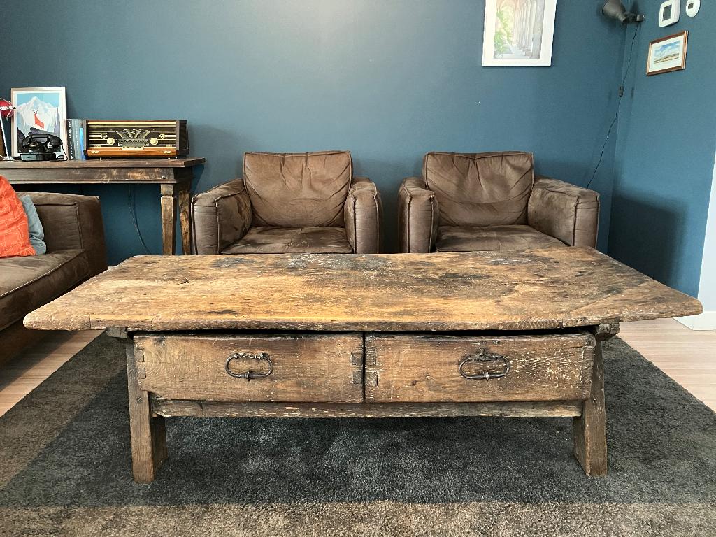 Authentieke antieke eiken boerentafel / salontafel, Ophalen